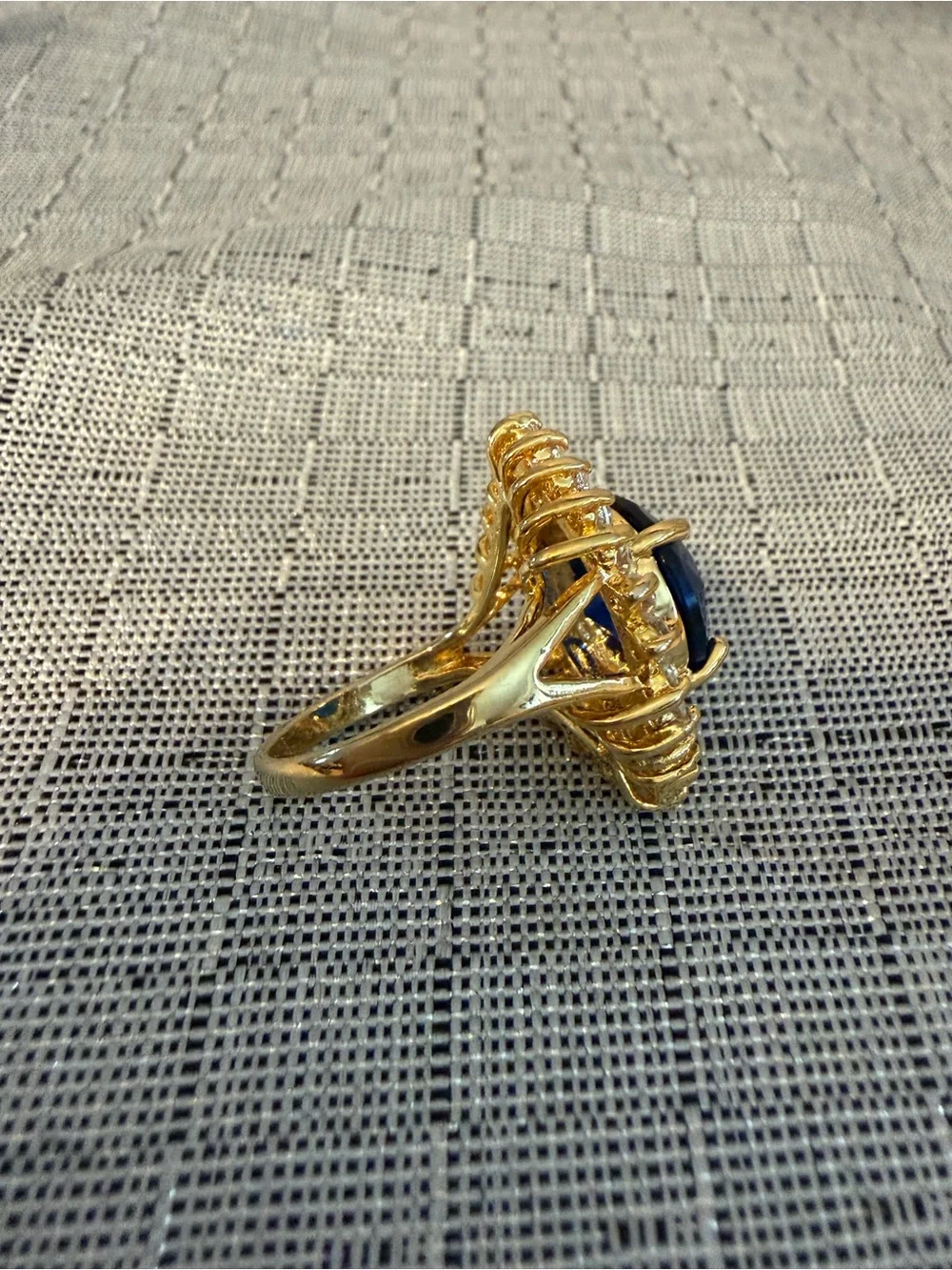 Gold-Tone Blue Crystal Cocktail Ring